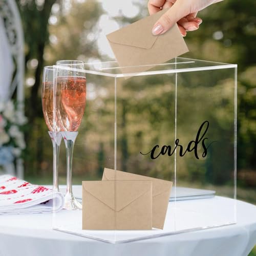 Image of Hooqict Clear Acrylic Wedding Card Box with Slot Large Blank Gift Card Boxes for Reception, Party, Wishing Well, Money Box Holder, Graduation Decorations, Baby Shower