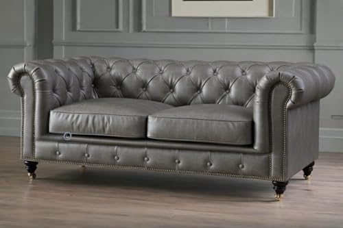 Image of Modern Classic Design Leatherette Luxury Chester Sofa Set with Button Tufted, Sofa for Living Room Home, Office and Lobby (Grey, 2 Seater Sofa)