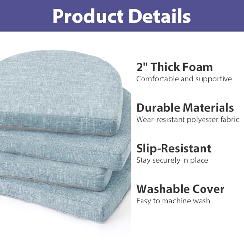 Image of IPYNBAP Chair Cushions for Dining Chairs, Kitchen Chair Cushions, 16'' x 16'' x 2'', Non Slip Indoor Seat Cushions, Chair Pads for Dining Chairs with Ties & Removable Cover, Set of 4, Light Blue