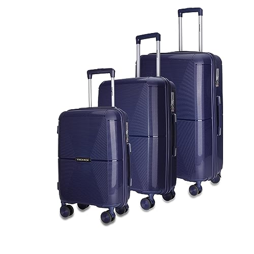 Image of 3G VACANZA Hard-Side Polypropylene Cabin & Check-in Luggage Set of 3 Blue Trolley Bags (55, 65 & 75 Cm)