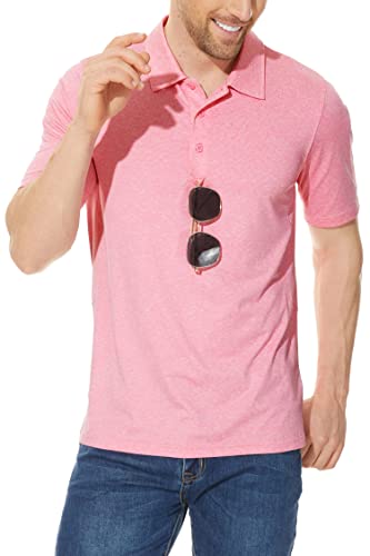 Tacvasen Golf Shirts For Men With 3-Button Collared Shirt Quick Dry Sports Golf Tennis T-Shirt, Pink, L #TOP2