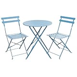 SVITA Berlin Bistro-Set 3-teilig Gartenset Garnitur Metall-M&ouml;bel Stuhl Tisch Klapp-M&ouml;bel Balkon-Set Blau