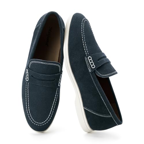 Image of Meijiana Men's Genuine Leather Loafers Slip-On Moccasins Suede Dress Shoes, Lightweight and Breathable with Rubber Sole Stylish Mens Loafers