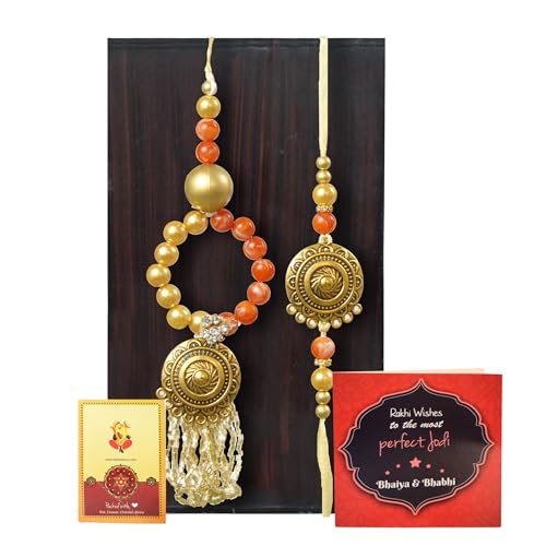 Image of TIED RIBBONS Rakhi for Brother and Bhabhi - Designer Bangle Rakhi's Set of 2 with Greeting Card and Roli Chawal Tikka Combo - Bracelet Lumba Rakhi for Bhaiya Bhabhi - for Rakshabandhan Couple