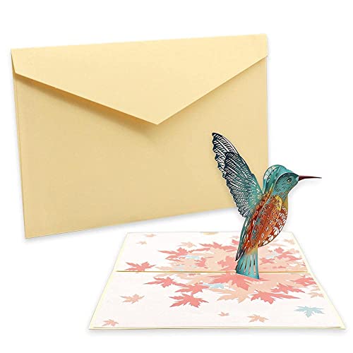 KST Carte de vœux pop-up 3D, avec enveloppe, motif de colibri 3D, pour fête des mères, anniversaire, envoyer des bénédictions chaleureuses, mariage, Noël, Saint Valentin Cover