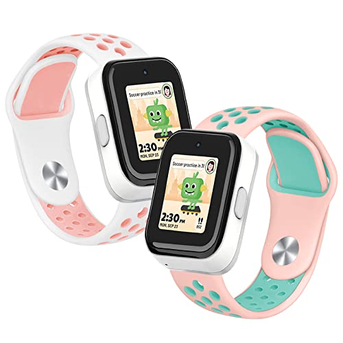 NewJourney 2 Pack Replacement Bands Compatible with SyncUP Watch, Breathable Soft Silicone Sport Wrist Strap Compatible with T-Mobile Sync UP Watch (Pink&Teal+White&Pink)
