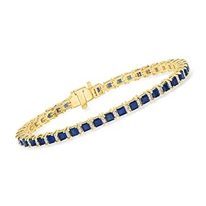Ross-Simons 10.00 ct. t.w. Sapphire and .50 ct. t.w. Diamond Tennis Bracelet in 18kt Gold Over Sterling