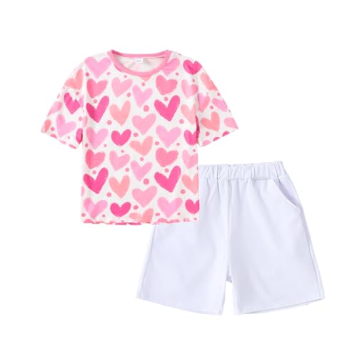 Image of Yoxindax Tween Girls Summer 2-Piece Outfit Set - Crew Neck Short Sleeve T-Cherry Print Shorts 7-14Y Summer Clothes