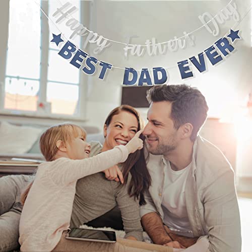 Image of Happy Father's Day Silver Banner Bunting Banner for Dad Father's Party Decorations Backdrop Garland for Father's Day (2 pcs Silver)