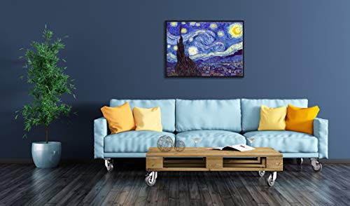 Wieco Art Framed Art Canvas Prints Of Starry Night By Vincent Van Gogh Paintings Reproduction Post-Impressionism Artwork Framed Wall Art For Living Room Home Decorations Black #TOP2