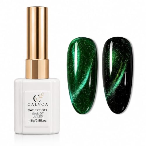 Image of Cat Eye Gel Polish with Dual Magnet 15ML Holographic Glitter Magnetic Soak-Off UV /LED Gel Polish for Salon & DIY Nail Art (EMERALD AURORA)