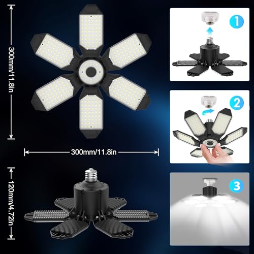Elebiq Led Garage Light Bulbs 150W 15000Lm 6500K Super Bright Garage Lighting With 6 Adjustable Panels E26/E27 Screw In Deformable Garage Ceiling Light Bulbs For Garage Warehouse thumb #5
