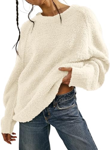 Image of Beaully Women's Oversized Crewneck Sweaters | Oversized style, Tunic sweater, Fuzzy knit, Soft knit, Loose fit, Drop shoulder