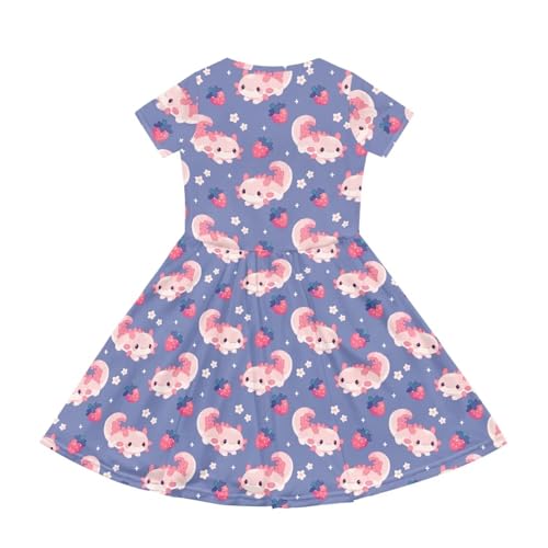 Image of Girls Dress with Pockets Basic Short Sleeve High Waist Swing Skater Dress School Party Dress for Kids