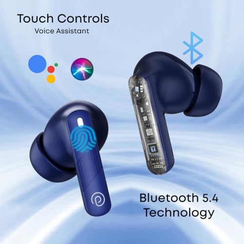 Image of pTron Bassbuds Fury in-Ear TWS Earbuds with 13mm Drivers, 50Hrs Playtime, AI-ENC Clear Calls, Bluetooth V5.4 Wireless Headphones, Voice Assistant, Type C Charging & IPX5 Water Resistant (Royal)