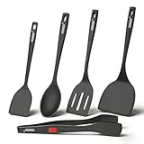 VSIAISV Silicone Spatula Turner, 600°F Heat Resistant Spatulas for Cooking, BPA Free, Flexible Rubber Kitchen Utensils Set Flipper for Eggs, Pancakes, Fish, Burgers, Dishwasher Safe (5 Pack, Black)