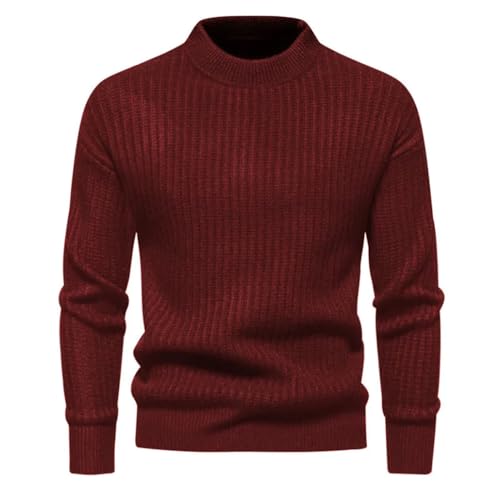 Men's Half High Neck Sweater Warm and Skin-Friendly Elastic Sweaters Pullover Knit Sweater M51-Wine Red 3XL