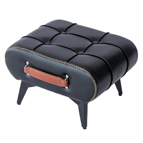 Beauenty 10''H Small Foot Stool Ottoman, Rectangle Faux Leather Foot Rest for Couch, Under Desk Pouf Footstool Footrest with Non-Skid Rubber Legs for Ling Room, Bedroom, 16.5''L x 12.5''W (Black)
