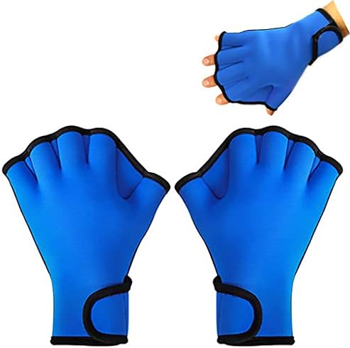 YMLHOME 1 Pair Aquatic Swim Gloves Training Swimming Gloves Neoprene Water Resistance Webbed Gloves for Men Women Adults Water Fitness Training (Blue)