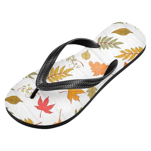 Autumn Leaves Wooden White Flip Flops for Beach Thong Sandals Anti-slip Lightweight Shower Shoes for Travel Summer Outdoor2