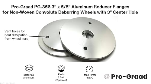 pg-356 3 x 58 convolute deburring wheel aluminum reducer flanges for wheels with 3 hole reduce arbor to fit 58 compatible for use with pro-graad amp 3m scotch brite wheels 1 pair