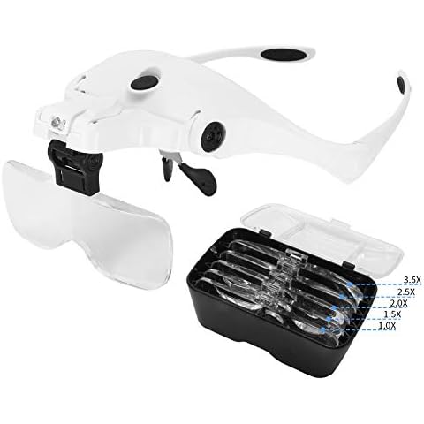 Glasses Head Magnifying with LED Light -1X to 3.5X Zoom with 5 Detachable Lenses Rechargeable Hands Free Magnifier Professional Jeweler's Loupe for Close Work,Sewing,Reading,Repair(Upgraded Version) Cover