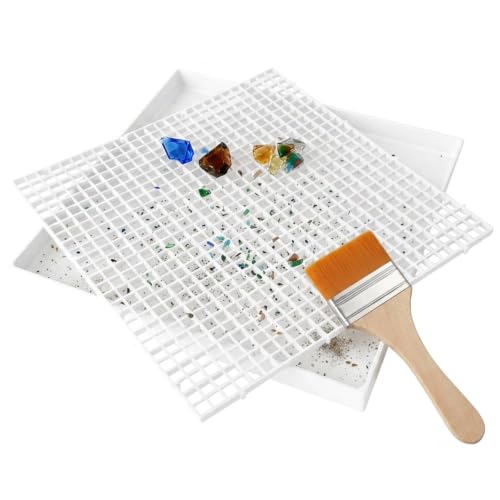 GIURKUU Stained Glass Cutting Mat with Tray Double-layer Grids Board for Scoring and Cutting Removable Stained Glass Supplies with Cleaning Brush for DIY Hobby Projects(12.2x12.2)