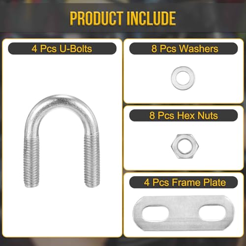 Image of DTGN M6x16x34mm U Bolts Round Kit - 4Set - 304 Stainless Steel U-Bolt Kit with Nuts, Washers, Frame Plate - Good for Pipe, Trailer, Automotive, Leaf Spring Fastener