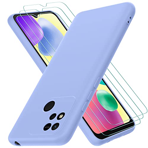 Oureidoo Coque Xiaomi Redmi 10C, avec 3 Verre trempé Protection écran, Couche Intérieure Douce, Mince Souple Silicone Étui Protection Antichoc Bumper Housse TPU Téléphone Case Cover, Violet Cover