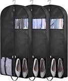 KIMBORA 43' Suit Bags for Closet Storage and Travel, Gusseted Mesh Hanging Garment Bags for Men Suit Cover With Handle for Clothes, Coats, Jackets, Shirts（3 Packs，Black）
