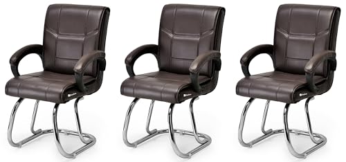 Image of Goyal steel & furniture Executive Office Visitor Chair Home Study Reception School Chair with arm Rest and Cushioned seat Back (3, Coffee, Double Pipe Frame)
