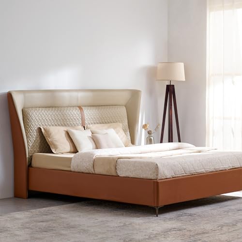 Image of Home Centre | Tiffany Caramel Queen Size Bed with Hydraulic Storage | Engineered Wood | Brown | 1 Year Warranty