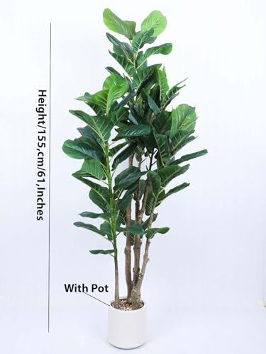 Image of ARICK DECOR 6Ft Artificial Fiddle Leaf Fig Tree with Pot for Faux Tree with Large Realistic Trunks and Big Leaves, Fake Floor Potted Artificial Plants (Multicolor-42) (5.1Ft-Leaf-Green)