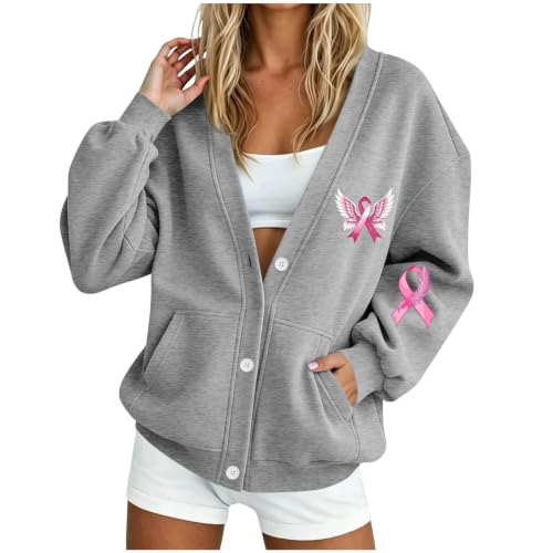 Breast Cancer Sweatshirt Cardigan for Women Button Down Fleece Sweatshirt - image 1
