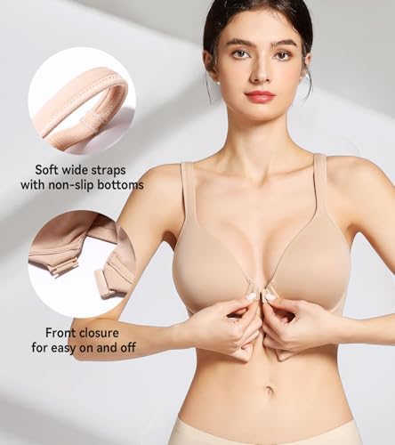 Lemorosy Front Closure Posture Bra Back Support Smoothing Underwire Comfortable Everyday Bras for Women3