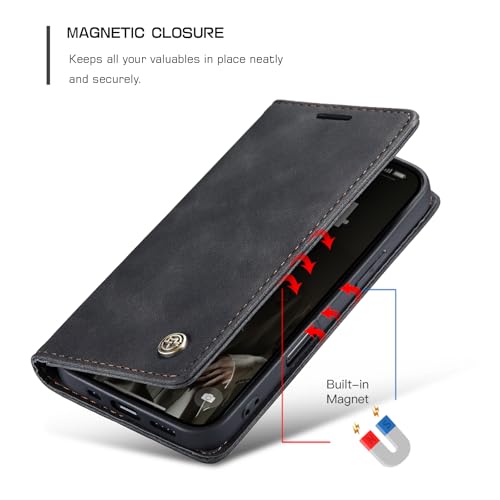 Monweicz Coque pour iPhone17 Clapet Case en Cuir Pochette Protection Portefeuille Rabat Etui Premium Housse Porte Carte Magnétique Étui pour iPhone17, Noir