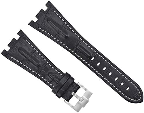 Black Leather Watch Strap with White Stitch Compatible band 28mm for AUDEMARS PIGUET (A.P) by HOURSTAR (WITHOUT BUCKLE)