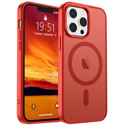 Image of SUPFINE Magnetic for iPhone 13 Pro Case (Compatible with MagSafe) (Military Grade Drop Protection) Translucent Matte Shockproof with Anti-Fingerprint Phone Case,Red