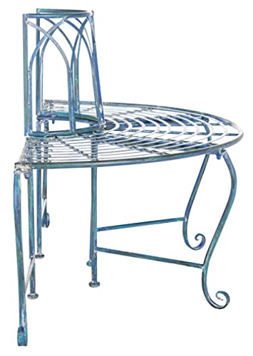 Image of SAFAVIEH Outdoor - Abia Iron Tree Bench - Mossy Blue Iron Metal - Vintage Scrollwork Garden Design - Ideal for Patio, Deck, Porch, Garden, 17 inch Seat Height (PAT5018C)
