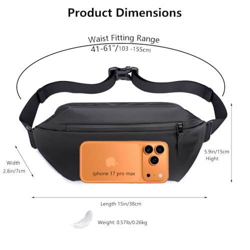 Entchin Crossbody Fanny Pack for Men Women, Large Waist Bag with 4-Zipper Pockets, Premium Belt Bag for Workout Traveling Camping Cycling (Black) - Thumbnail 7