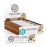 No Cow Vegan Protein Bars, Upgraded Chocolate Chip Cookie Dough | 20g Plant Based Protein, Gluten Free, Dairy Free, Soy Free, Keto Friendly, Low Sugar, High Fiber Snack Bars | Pack of 12