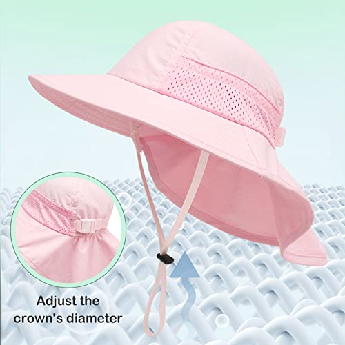 Xiaohawang Girls Sun Hat Baby Beach Hats Boys Upf 50+ Kids Summer Protection Cap Toddler Breathable Caps Wide Brim (6-12Months, Pink) #TOP2