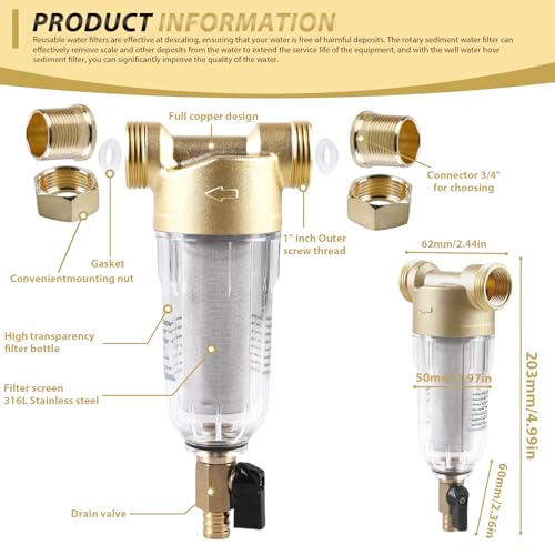 Préfiltre eau de puits réutilisable et filtre à sédiments spin down 3/4