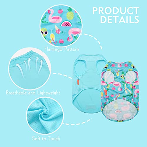 Kyeese 2 Pack Dogs Shirts Hawaii Quick Dry Lightweight Dog T-Shirts With Reflective Label Tank Top Sleeveless Vest Puppy Shirt Dog Clothes Flamingo Pattern Great For Summer #TOP2