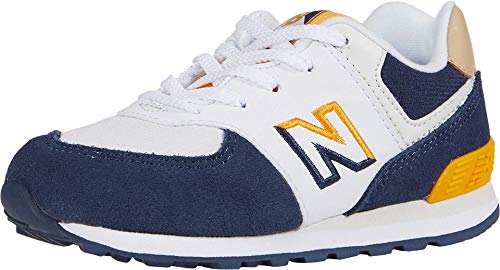 New Balance Kid's 574 V1 Lace Up Sneaker, Natural Indigo/Gold, 3.5 Little