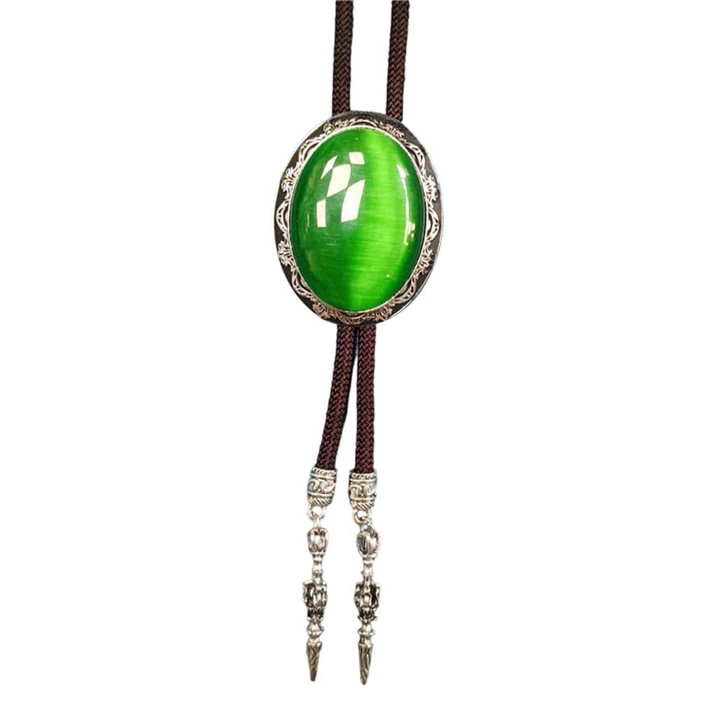 Halsketten. Western Cow Rodeos Necktie Adjustable Cord with Oval Stone Pendant, Green 6, One Size