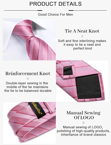 Image of DiBanGu Mens Tie Silk Plaid Striped Necktie and Pocket Square Cufflinks Tie Clip Set with Gift Box Formal Wedding Party
