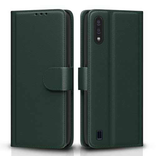 Pikkme Flip Cover for Samsung Galaxy M01 Leather Finish | Inside TPU with Card Pockets | Wallet Stand and Shock Proof | Complete Protection Flip Case (Green)