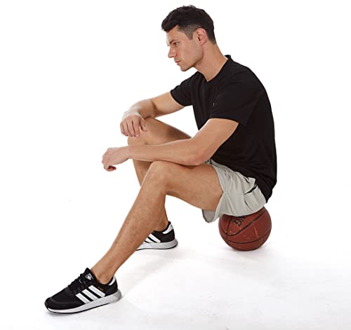 Silkworld Men's Running Short Stretch Quick Dry Workout Athletic Shorts With Zipper Pockets(Pack Of 3), Black, Light Grey, Blue-New, X-Large #TOP5