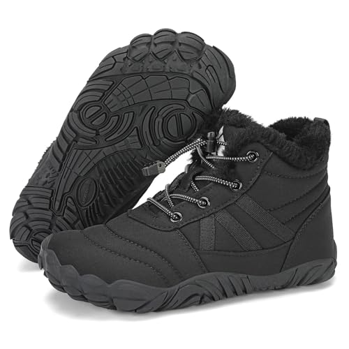 Mishansha Barefoot Niños Botas Niña Invierno Botines Niño Invierno Botas Nieve Impermeable Zapatos de Invierno Negro,Gr.32